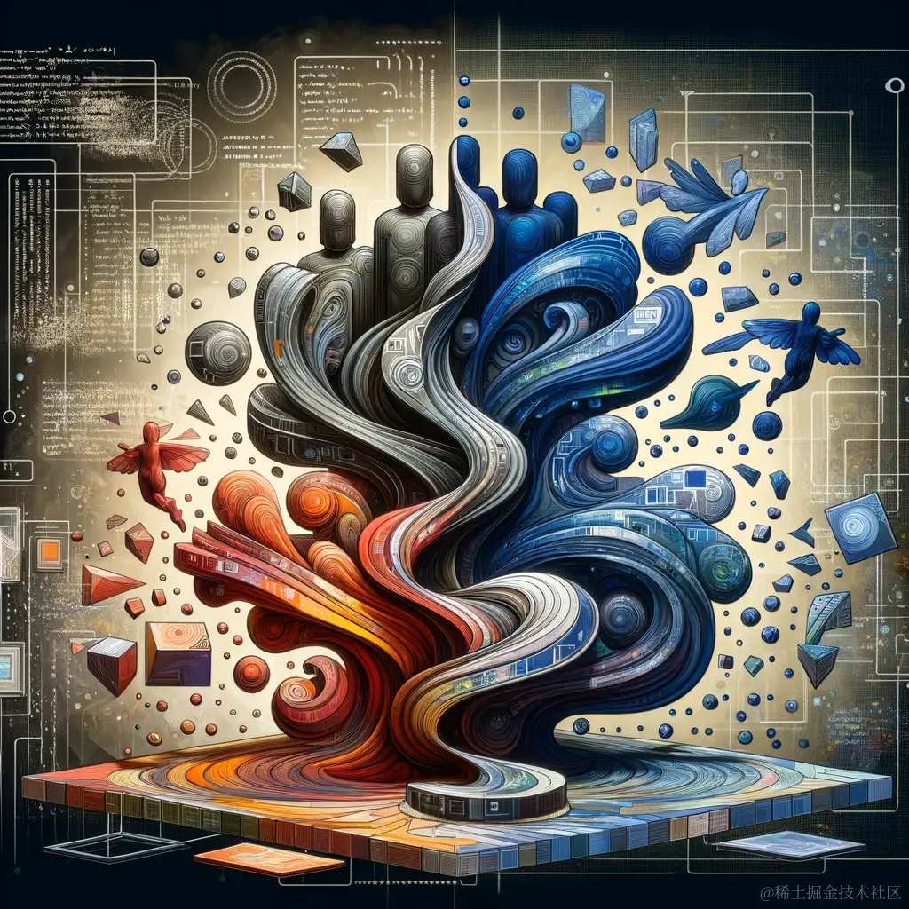 DALL·E 2023-11-19 16.14.05 - A conceptual illustration for the State design pattern in software engineering. The image should depict a central figure or object transitioning betwe.png