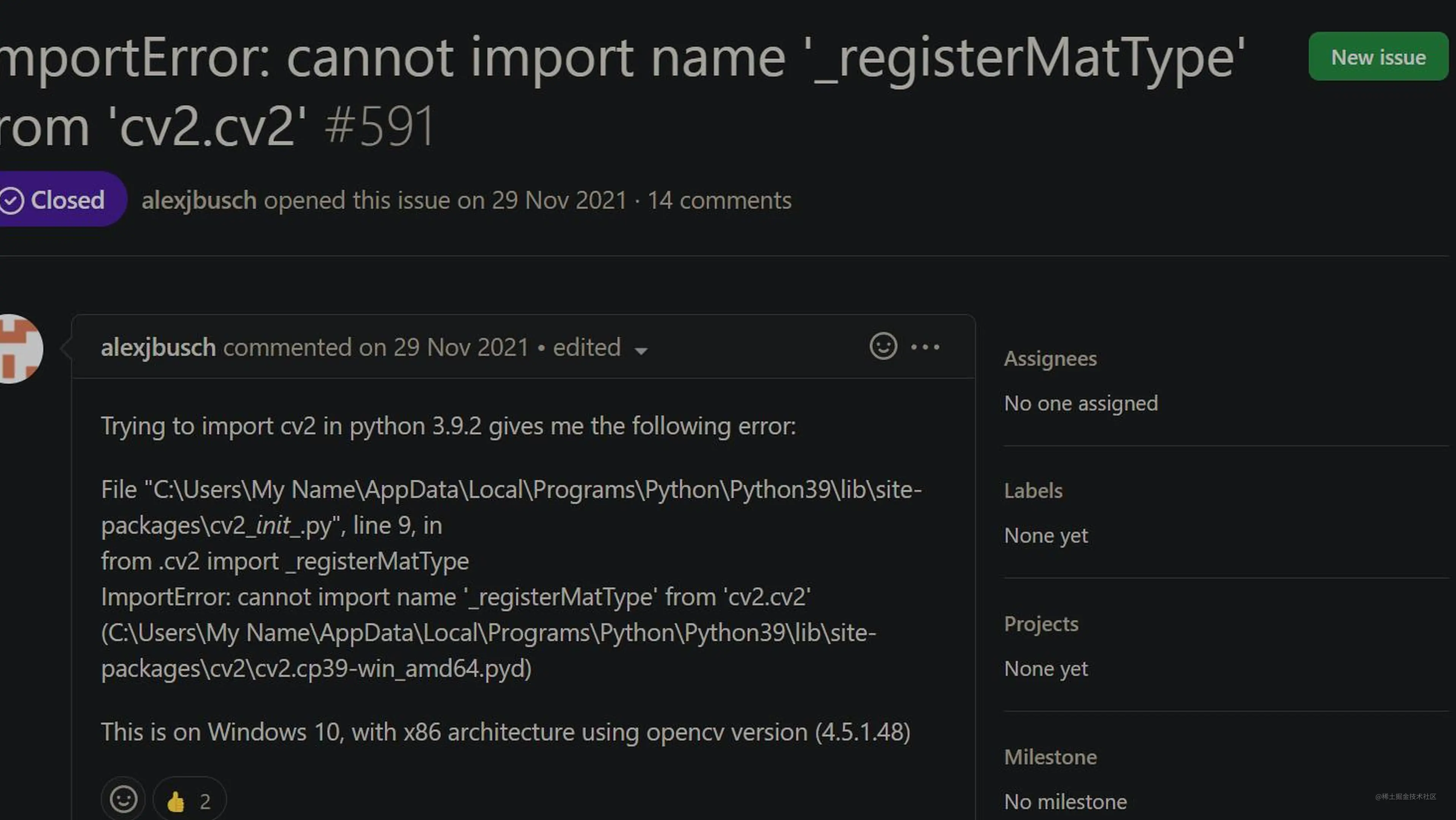 cv2' has no attribute '_registerMatType 问题解决- 掘金