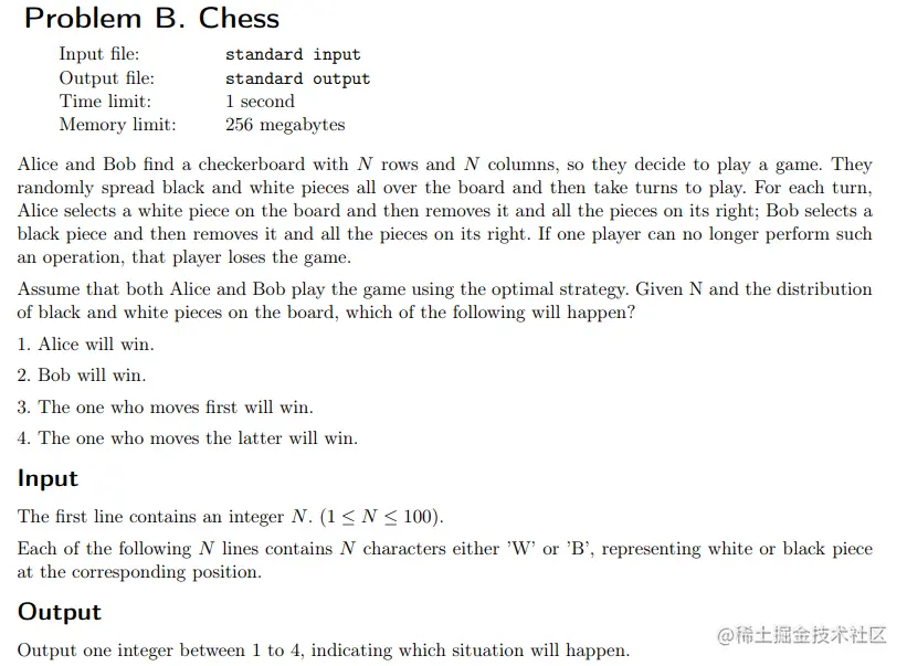 【ICPC】2022合肥热身赛 B. Chess | 博弈论 - 掘金