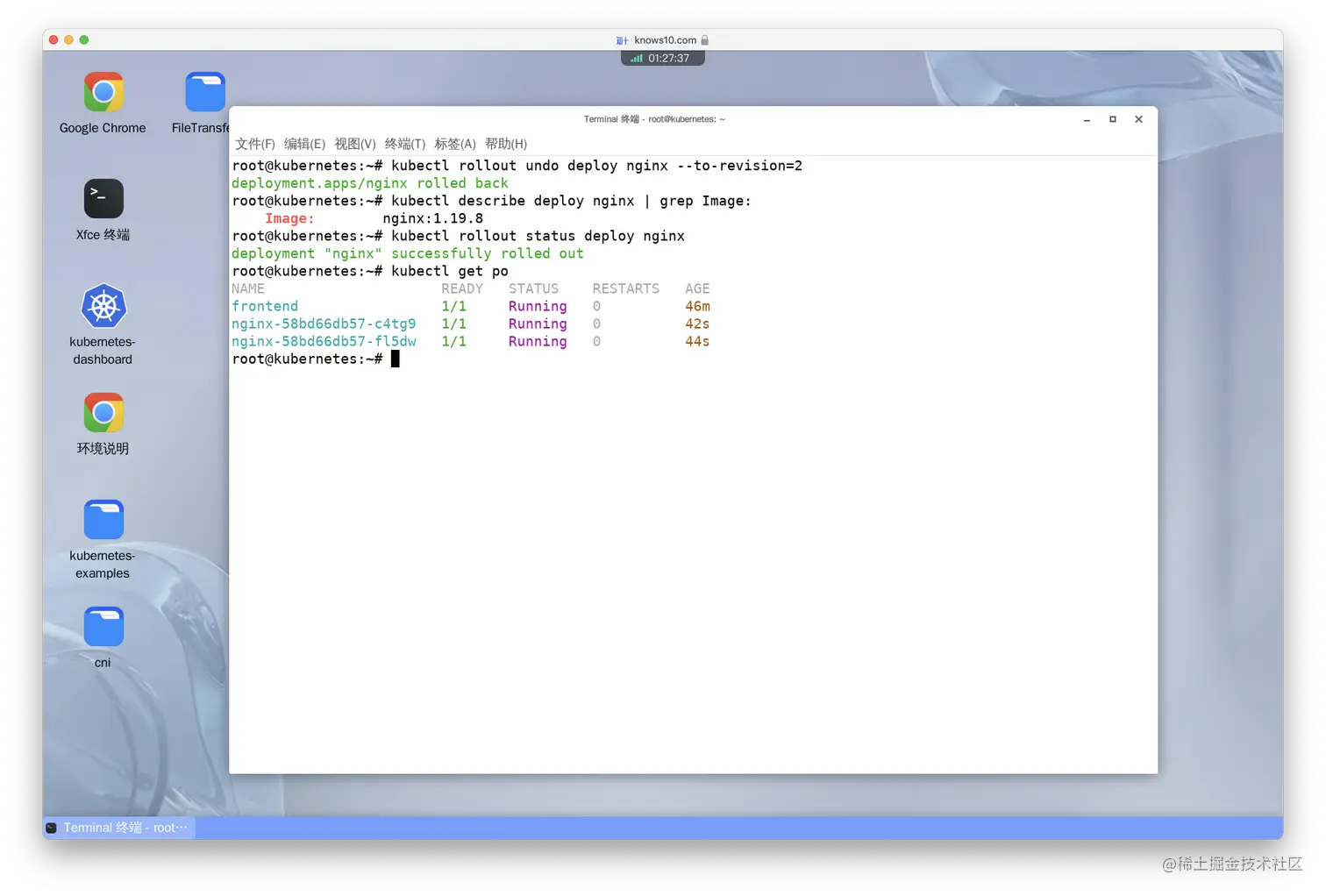 Return the deployment to the second revision (number 2) and verify the image is nginx:1.19.8.
