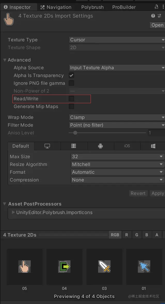 Unity invalid texture used for cursorunity inv 