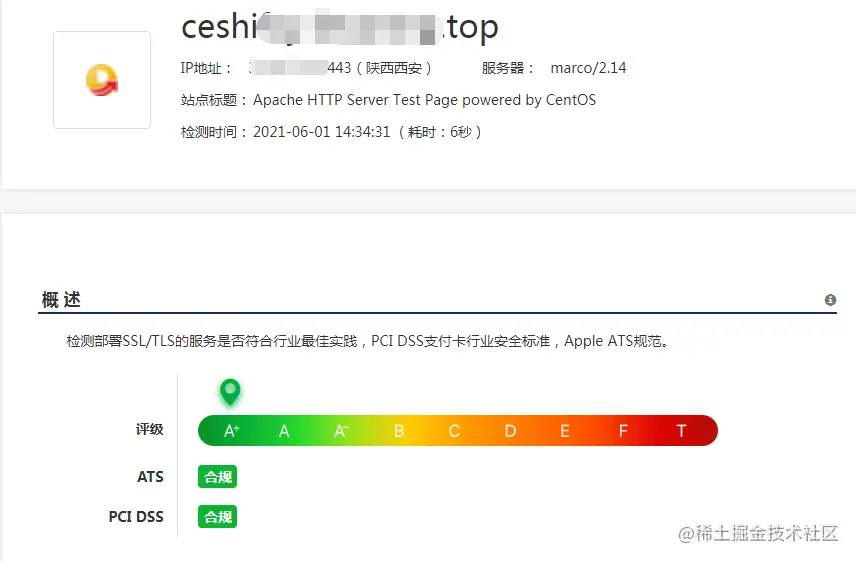 开启 HSTS 后，网站安全评级达到 A+