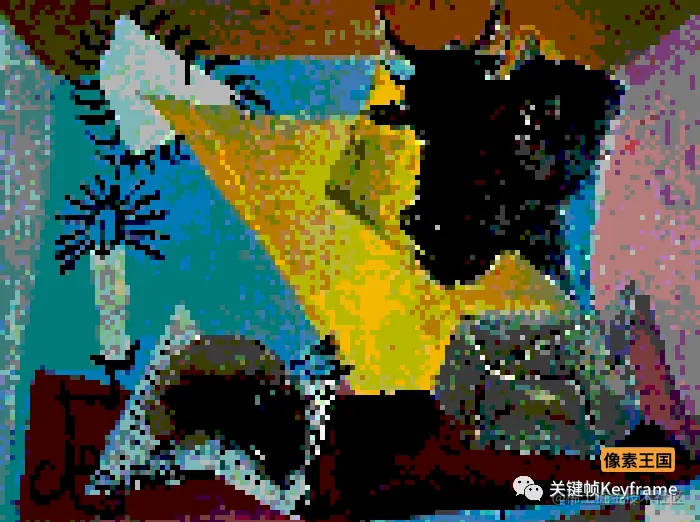 毕加索《书籍、蜡烛和公牛头》像素版