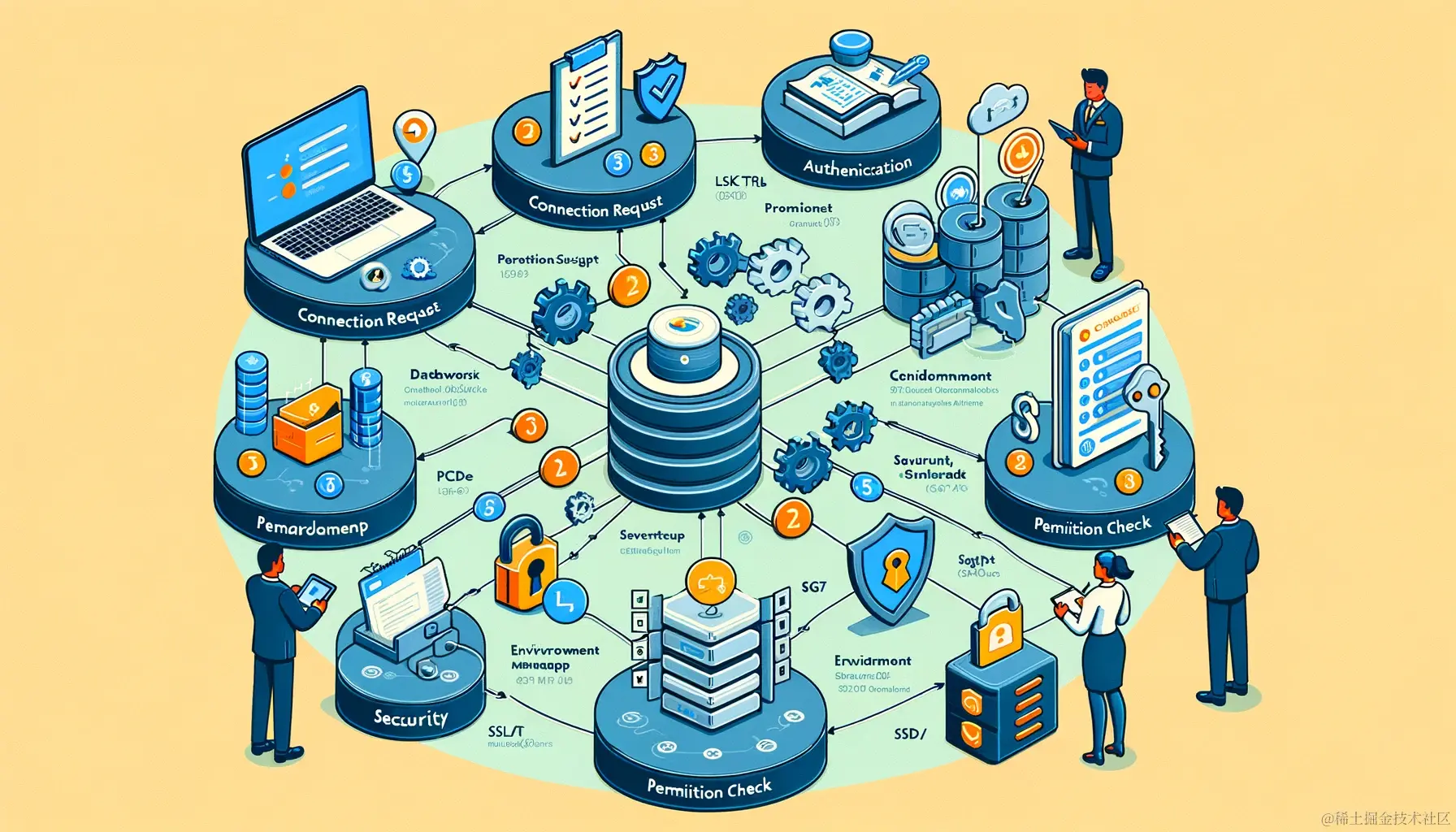 DALL·E 2023-11-12 15.24.23 - An infographic illustrating the key stages of the MySQL 8 login process. The image should be detailed and informative, visually depicting the followin.png