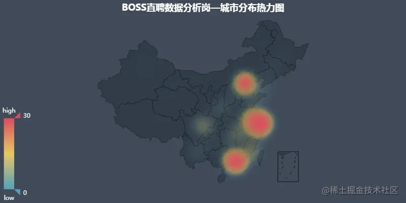 BOOS直聘城市分布热力图