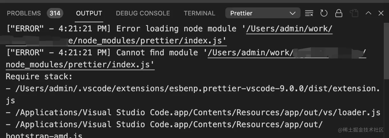 vscode 插件 prettier 找不到 npm 包的报错