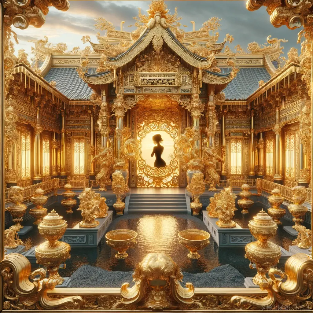 DALL·E 2024-01-15 15.20.18 - A highly luxurious and extravagant interpretation of the Chinese idiom 'Hiding beauty in the golden house'. Envision an ancient Chinese palace that is.png