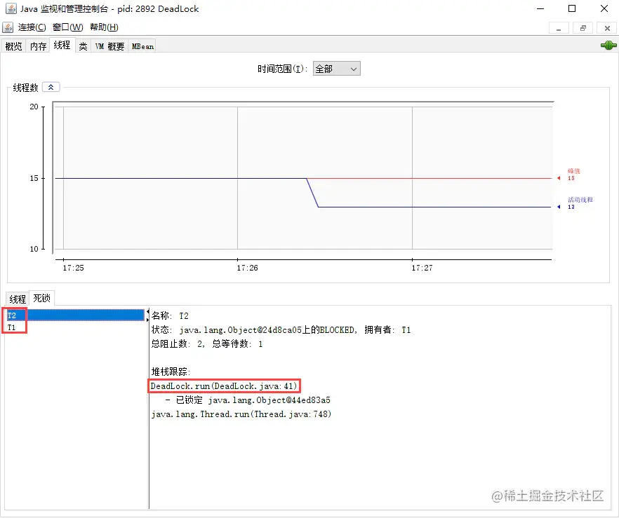 JConsole工具排查死锁-2