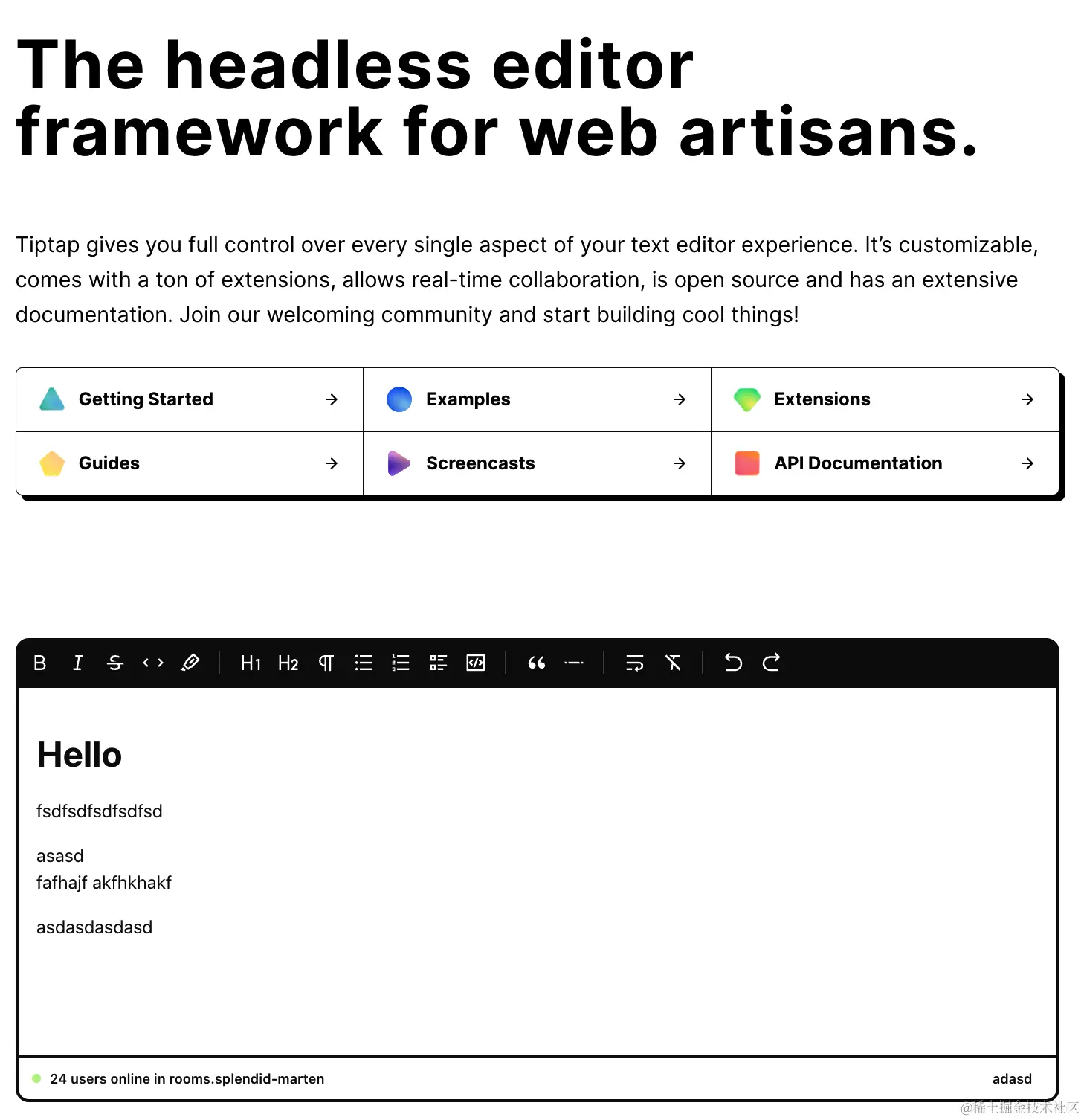富文本编辑器Tiptap系列教程——5分钟认识TiptapTiptap 可以很轻松的接入各种框架，几分钟就可以创建好富文 - 掘金