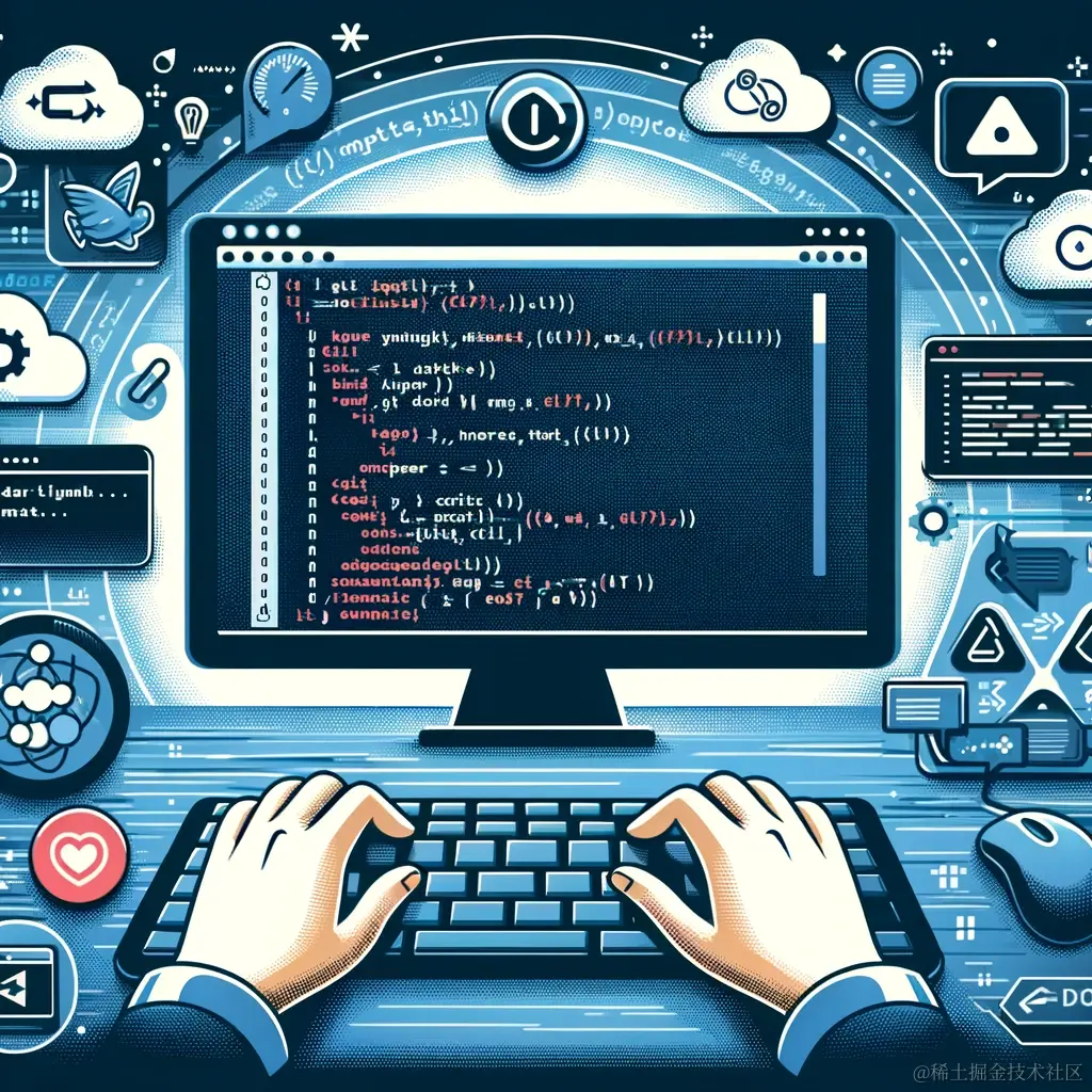 DALL·E 2024-02-02 20.14.42 - An illustration showcasing the importance and application of Command Line Interfaces (CLI) in software development. The image includes a developer typ.webp