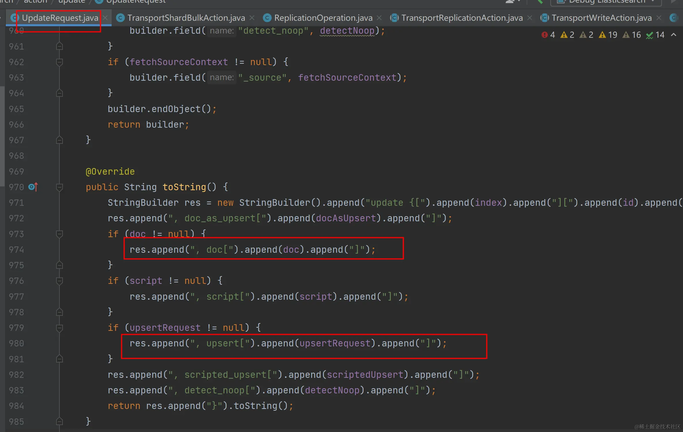 elasticsearch源码的 UpdateRequest.java类的toString方法