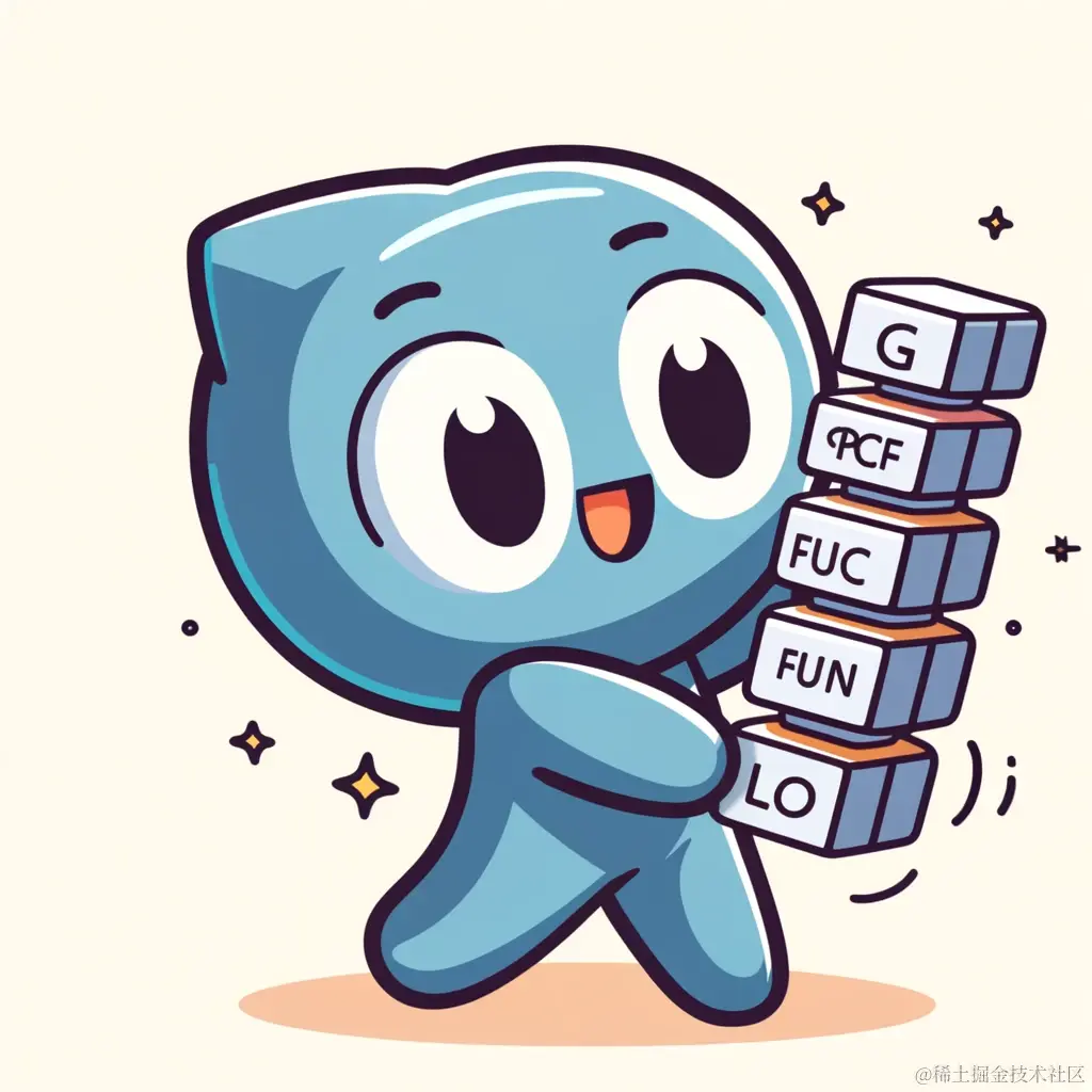 DALL·E 2024-05-21 21.04.33 - A cute mascot representing the Go programming language, holding and playing skillfully with an object symbolizing a stack frame. The mascot should be .webp