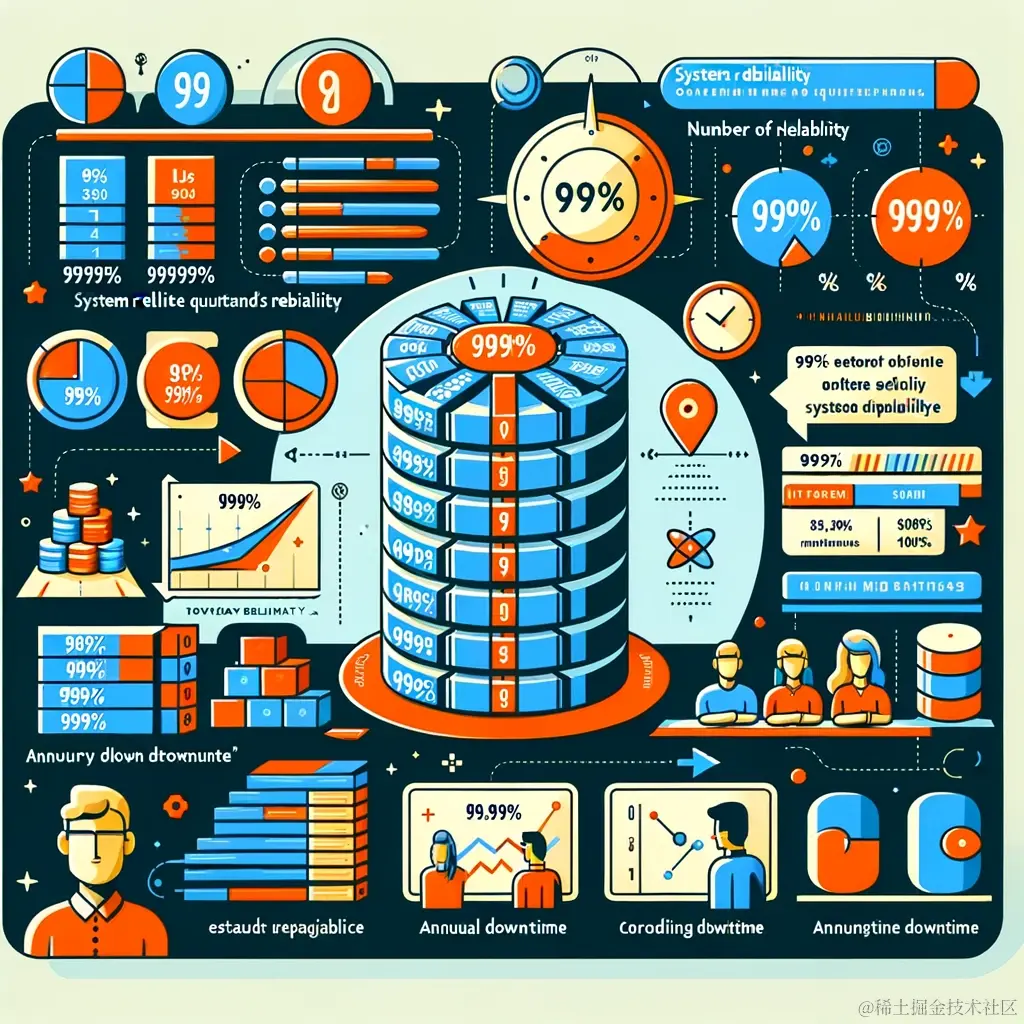 DALL·E 2024-01-24 22.13.45 - Create an educational illustration for a tech blog article. The image should visually represent the concept of system reliability quantified as 'numbe.png