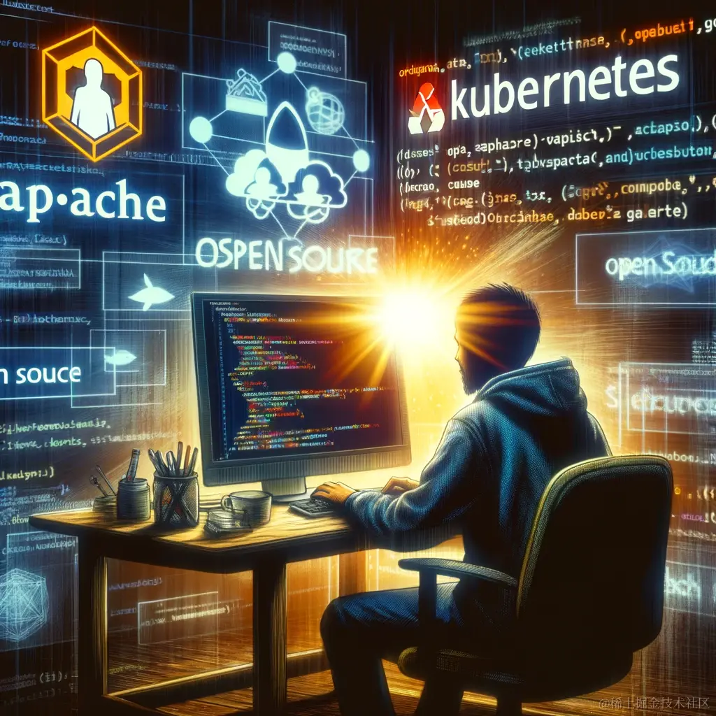 DALL·E 2024-01-14 15.15.53 - A scene depicting a programmer actively engaged in contributing to an open source project. The image shows a person sitting in front of a computer, wi.png