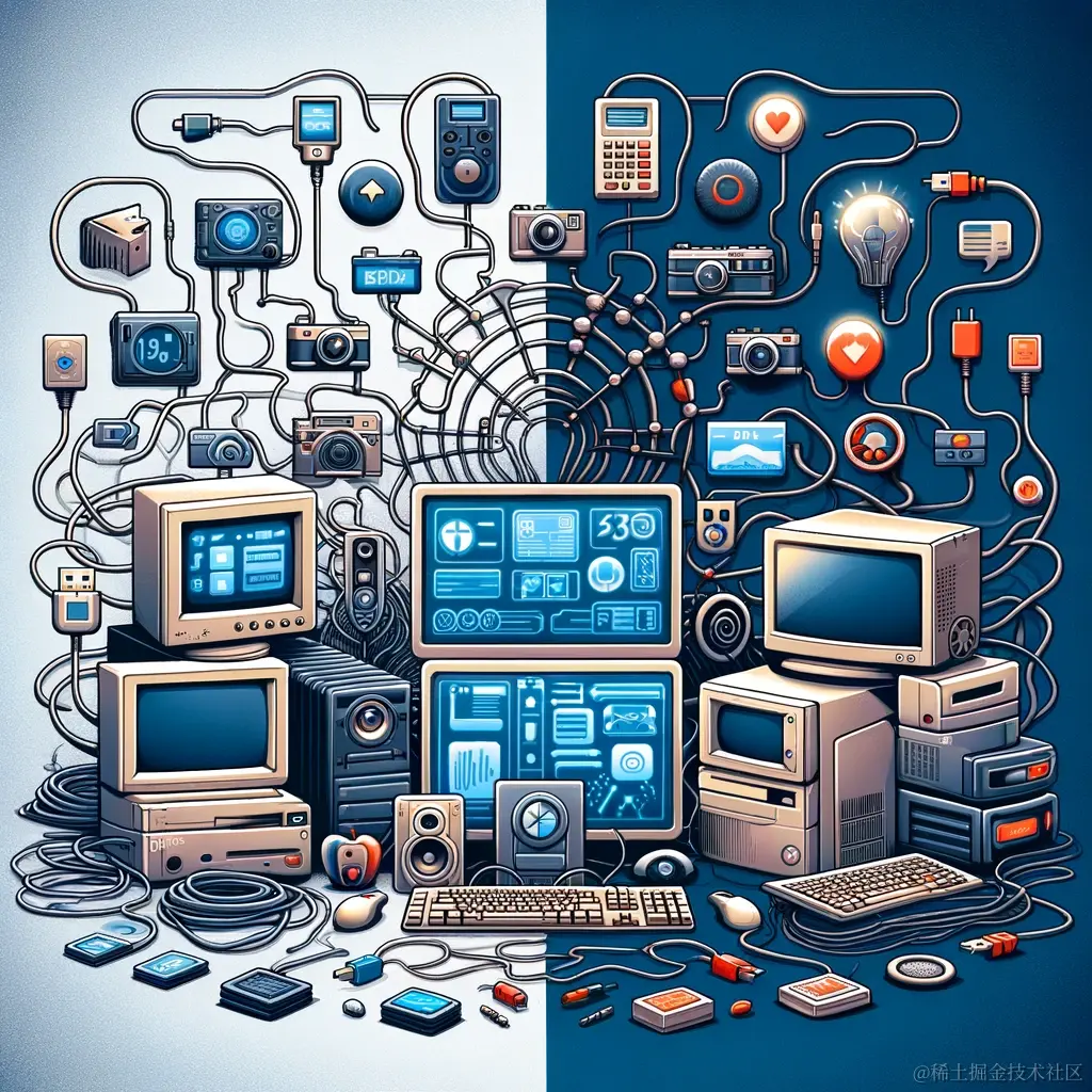 DALL·E 2024-01-23 21.19.02 - An educational and engaging illustration for an article about aging interfaces in software development. The image should depict a contrast between old.png