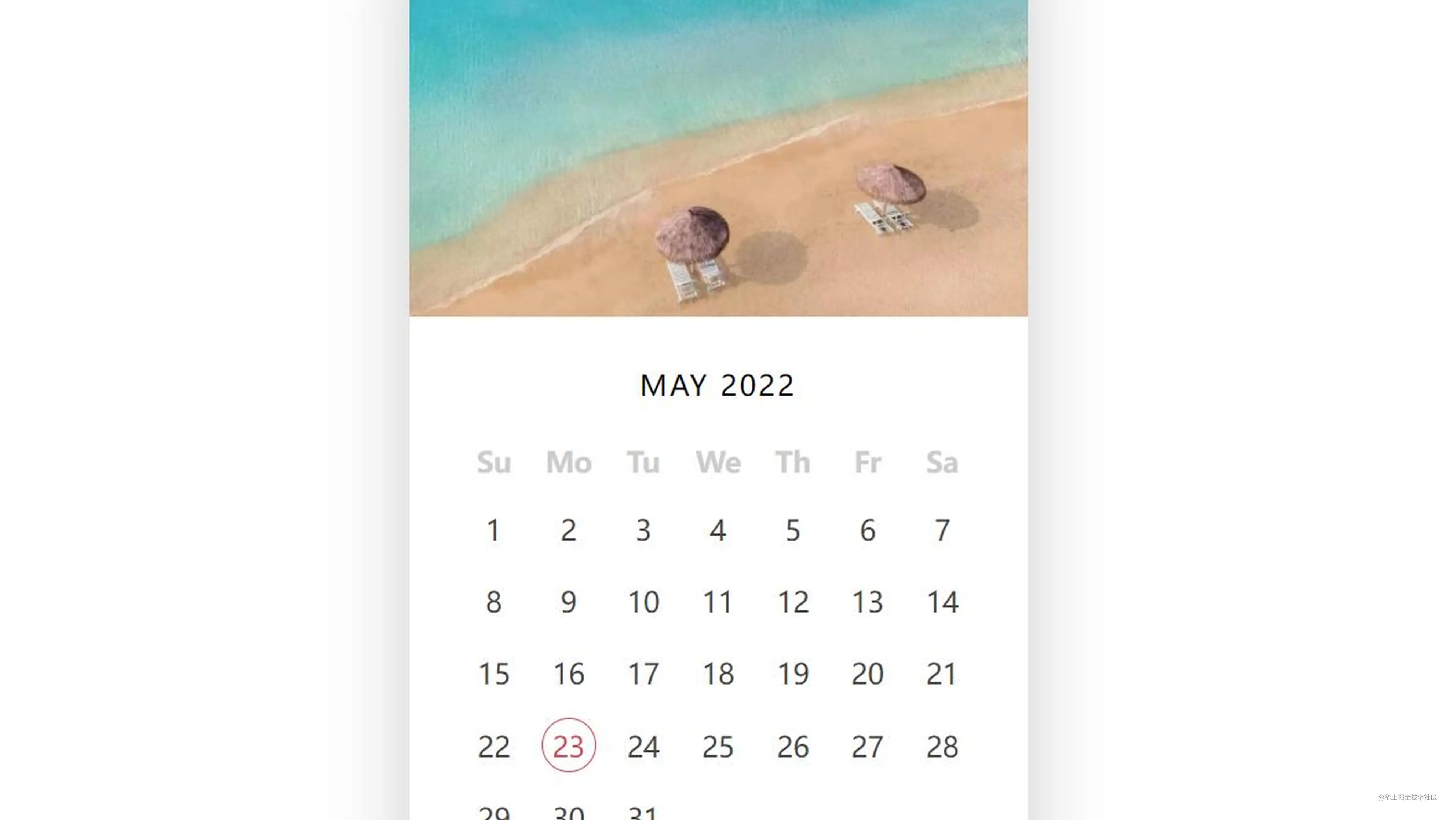 使用html Css Js 制作的夏日风格日历 掘金