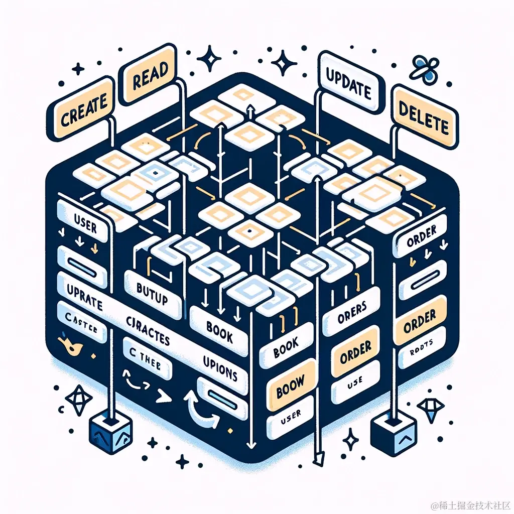 DALL·E 2024-01-24 22.05.14 - Illustration for a tech blog article. The image should depict a CRUD matrix used in software development. The matrix is a table with columns titled Cr.png