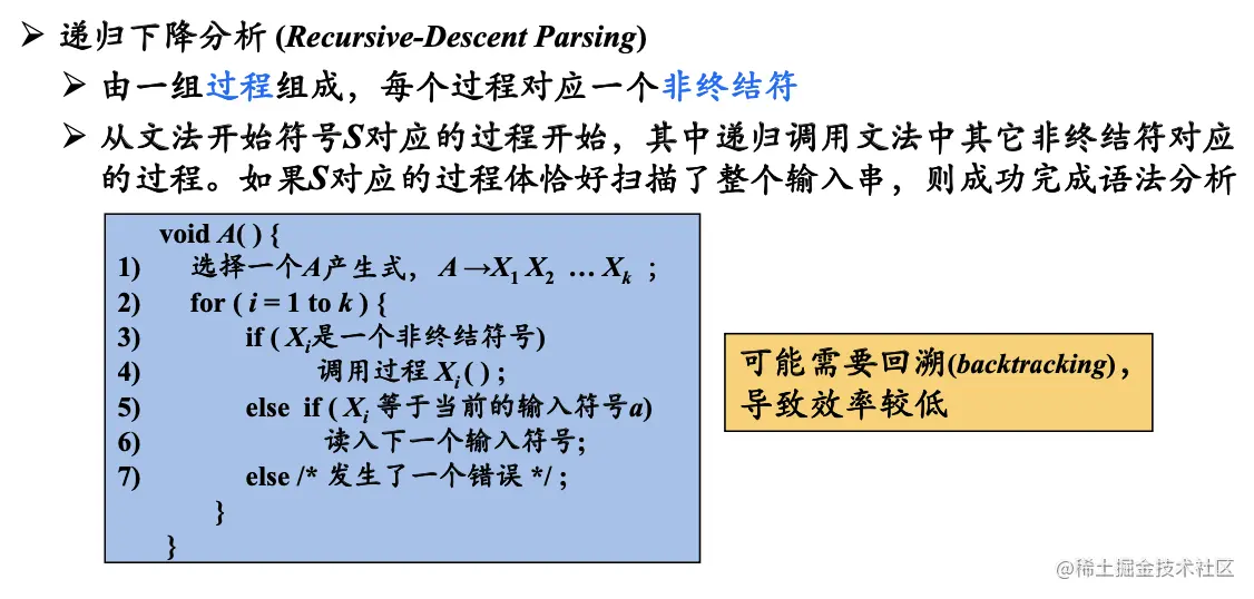 自顶向下语法分析的通用形式