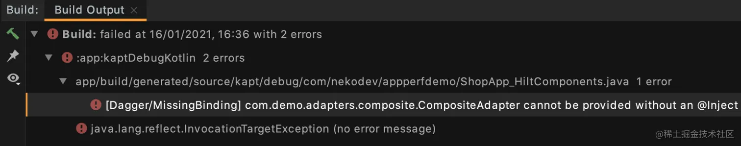 Dagger build output where there is @ Inject annotation missing