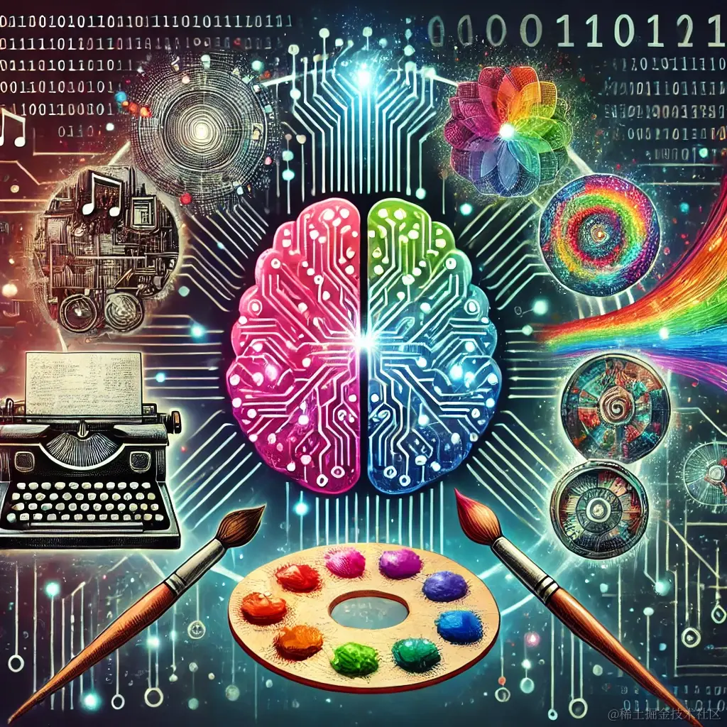 DALL·E 2024-07-02 20.01.05 - An illustration showing the concept of generative artificial intelligence. The image should include a central AI brain with circuits and data flowing .webp