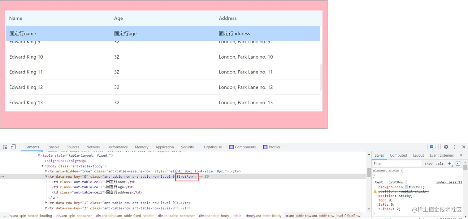 Antd实现表格第一行固定1.overflowscroll和scroll属性给antd表格设置滚动条样式比较 2.实 掘金