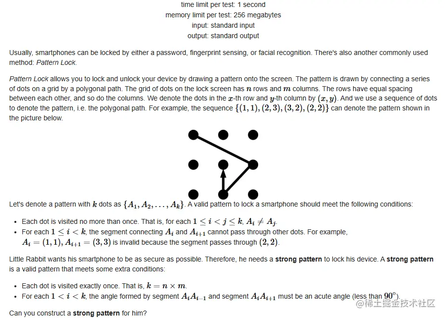 【JSCPC】2021江苏省赛 D. Pattern Lock | 构造【JSCPC】2021江苏省赛 D. Patte - 掘金