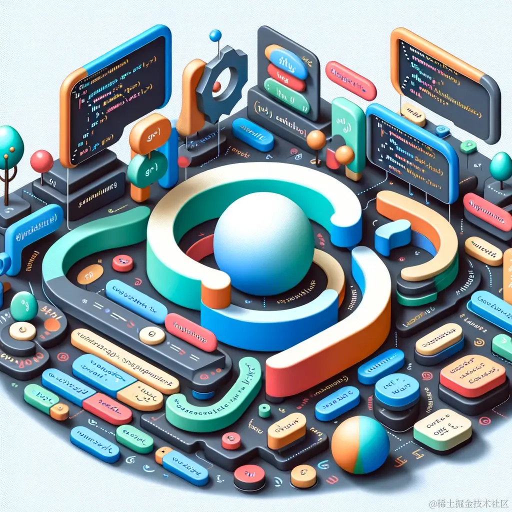 DALL·E 2024-01-02 21.43.07 - a visual representation of Go code with curly brackets defining scopes and blocks, showcasing different structures like functions, if statements, and .png